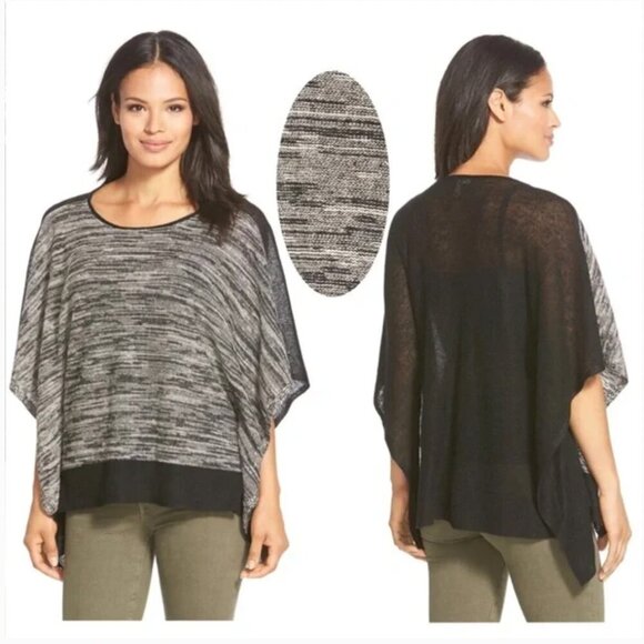 Eileen Fisher Woman Organic Linen Poncho Grey Black OSFM - Picture 1 of 11